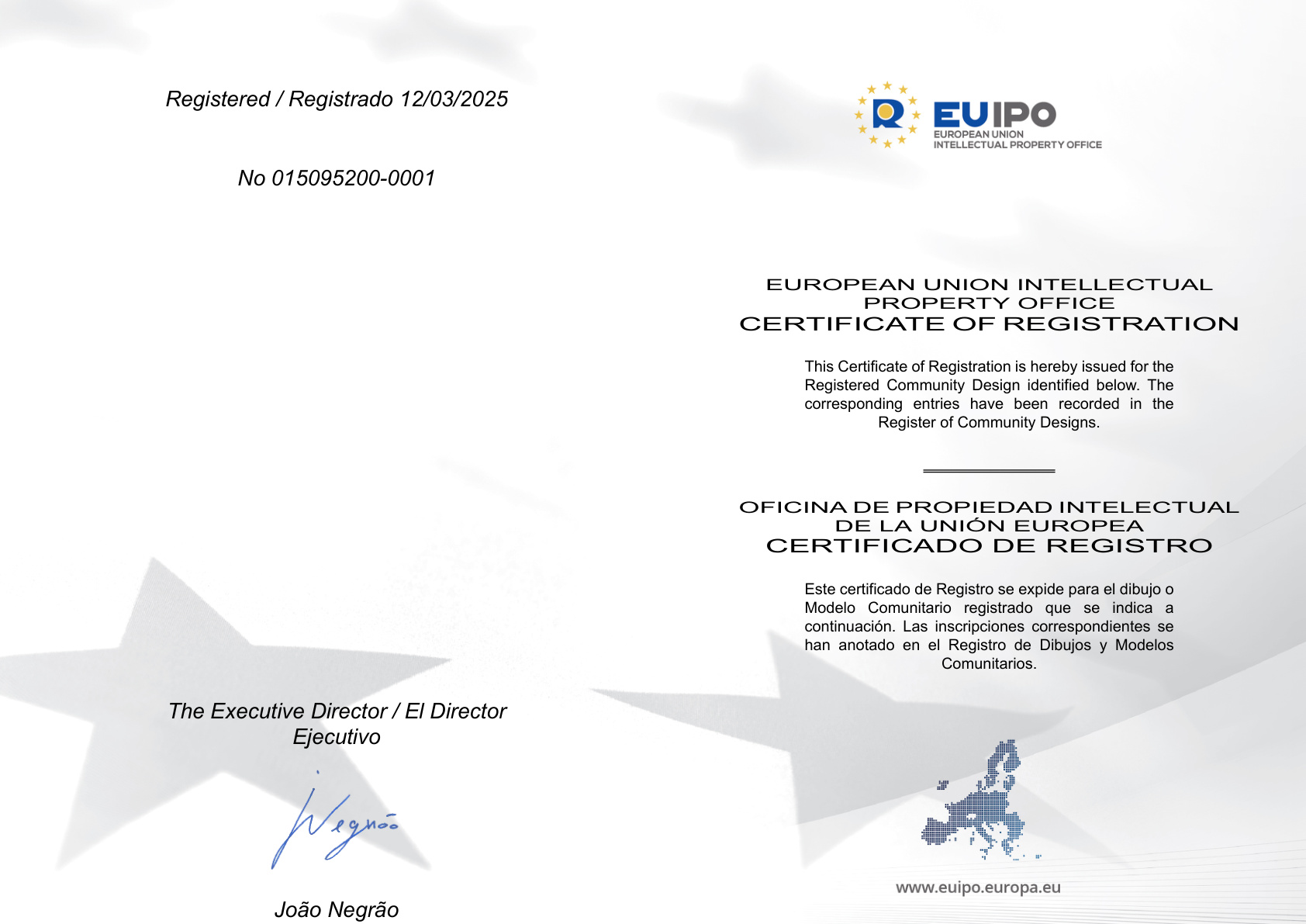 European Union registered design certificate for a language translation device
