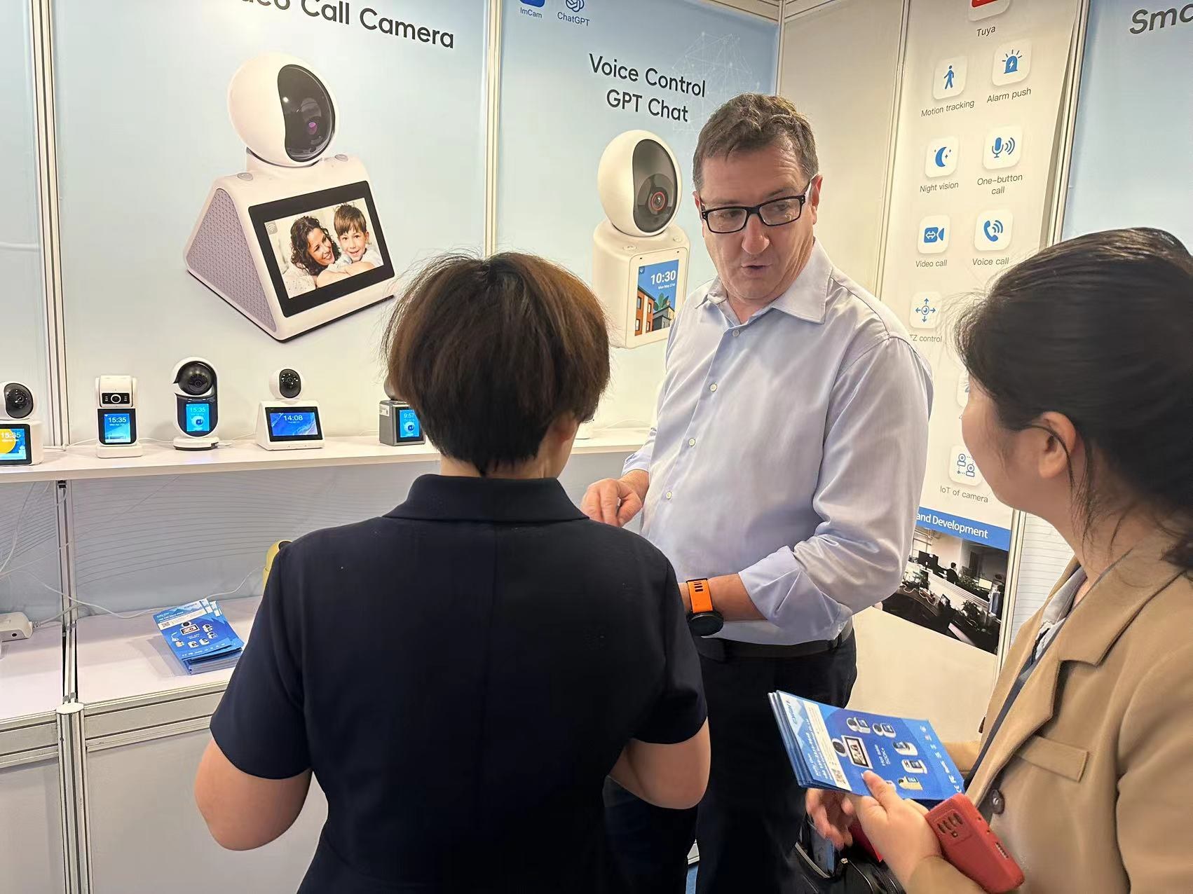 International visitor trying an IM Cam video call camera